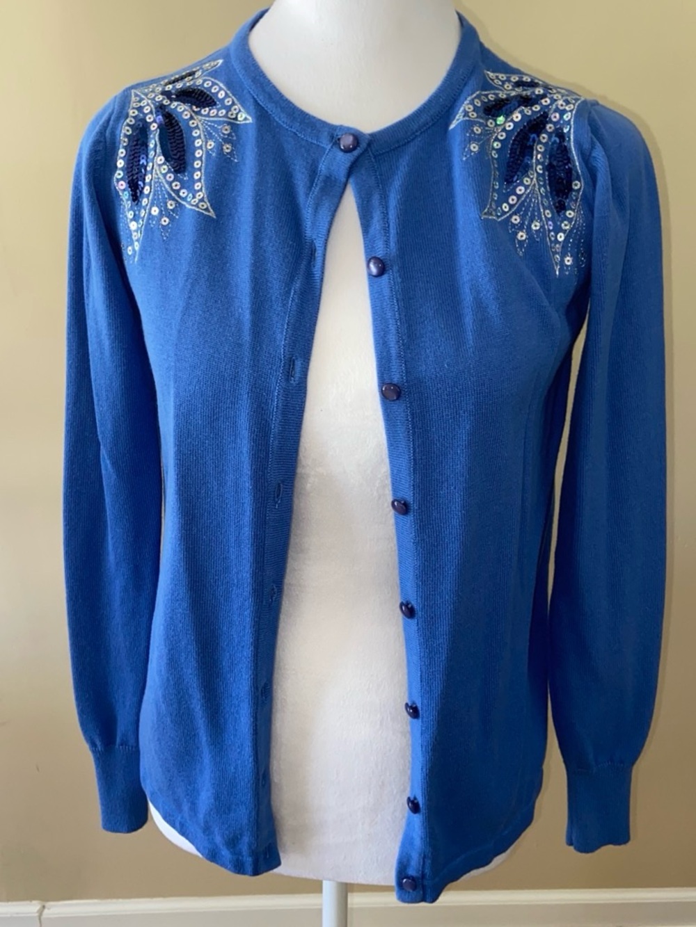 Bob Mackie Royal Blue Sequin-Embellished Cardigan